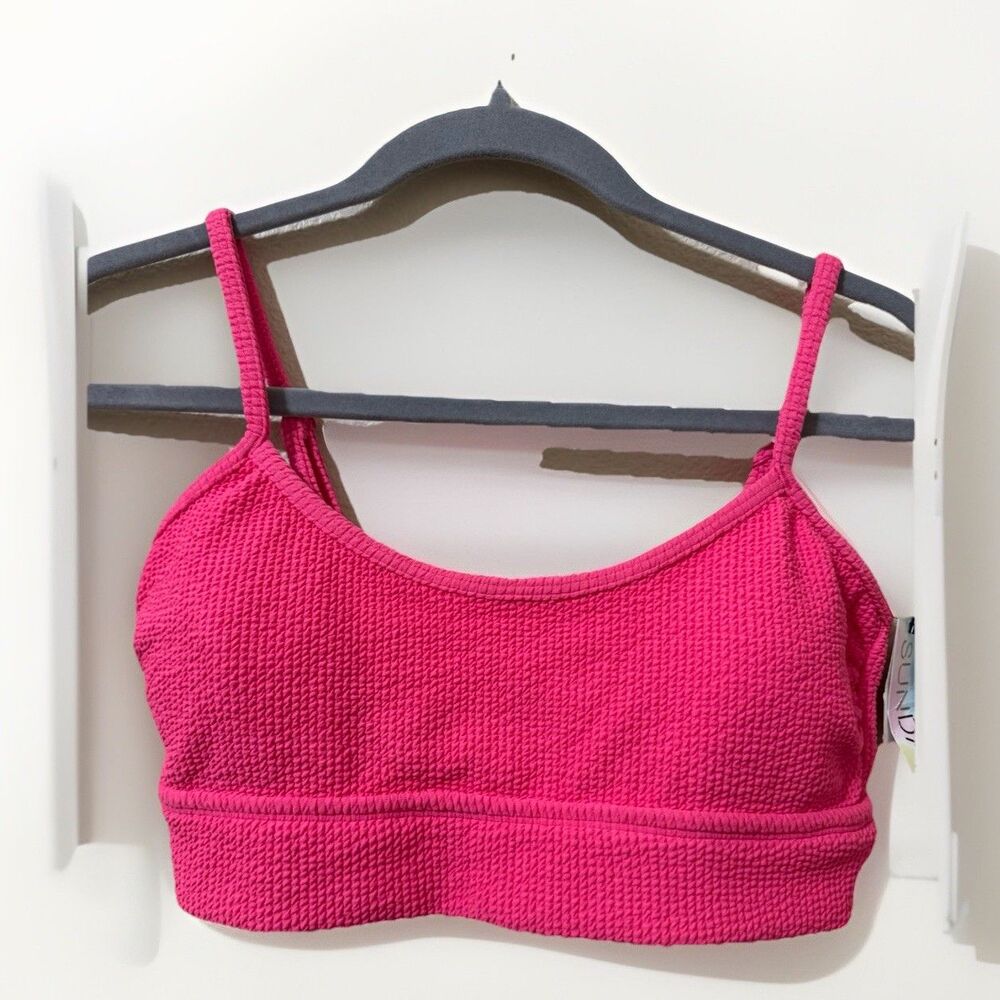Sundazed Women's Gianna Textured Midline Pink Bikini Swim Top Size M